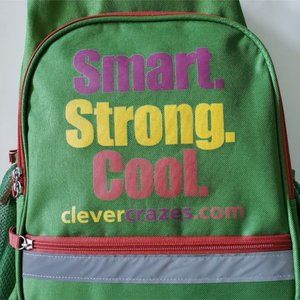 School Backpack Clevercrazes.com (Smart Strong Cool) Green, Red Zippers New